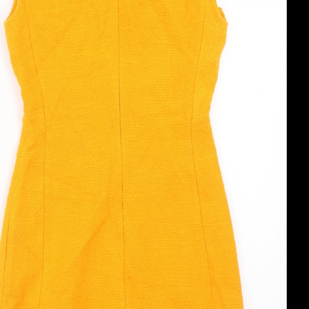 Zara Womens Orange Cotton Shift Size S Round Neck Zip