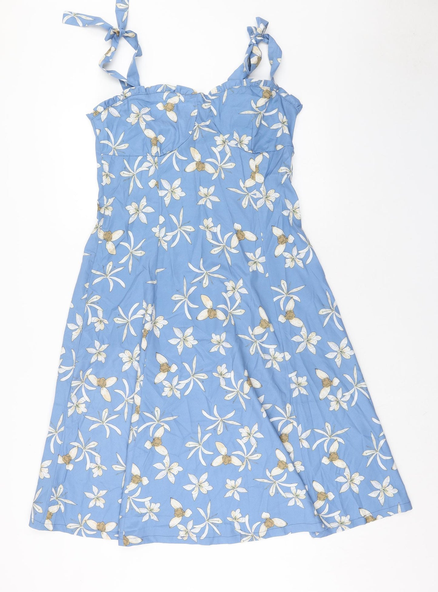 SheIn Womens Blue Floral Polyester Fit & Flare Size L Sweetheart Pullover