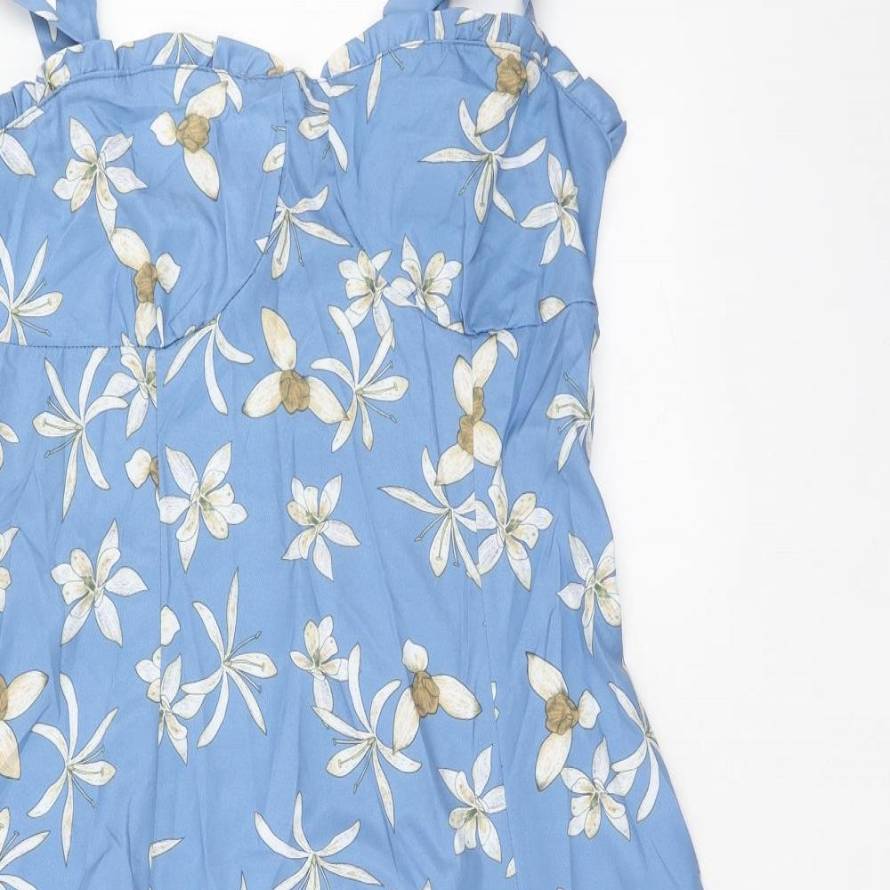 SheIn Womens Blue Floral Polyester Fit & Flare Size L Sweetheart Pullover