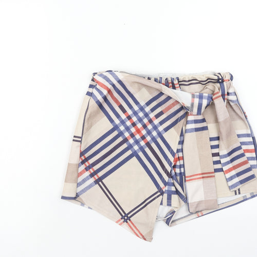 IX London Womens Multicoloured Plaid Polyester Wrap Shorts Size 12 Regular Tie