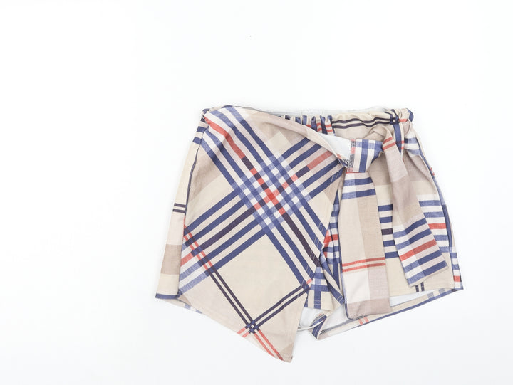 IX London Womens Multicoloured Plaid Polyester Wrap Shorts Size 12 Regular Tie