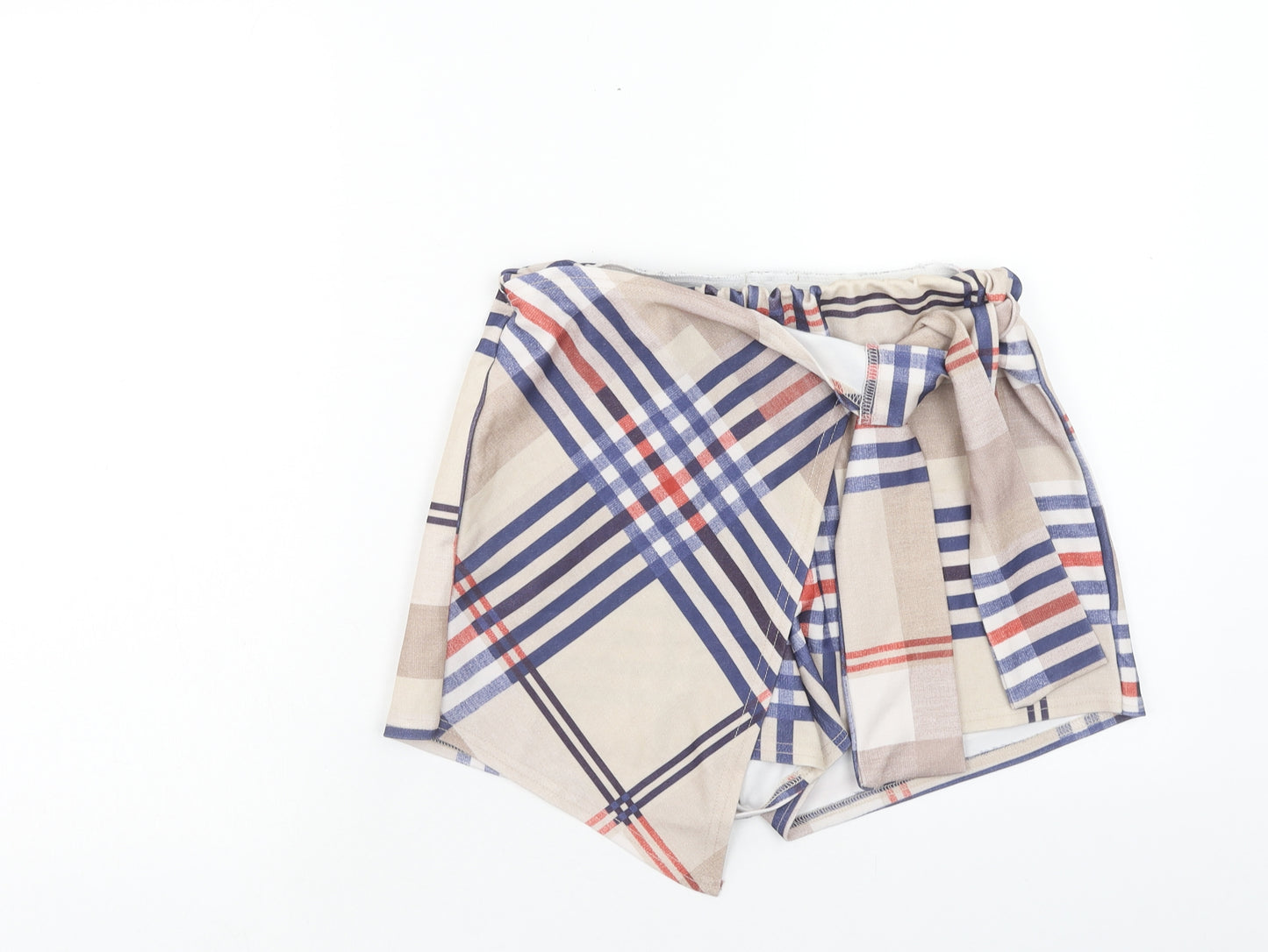 IX London Womens Multicoloured Plaid Polyester Wrap Shorts Size 12 Regular Tie