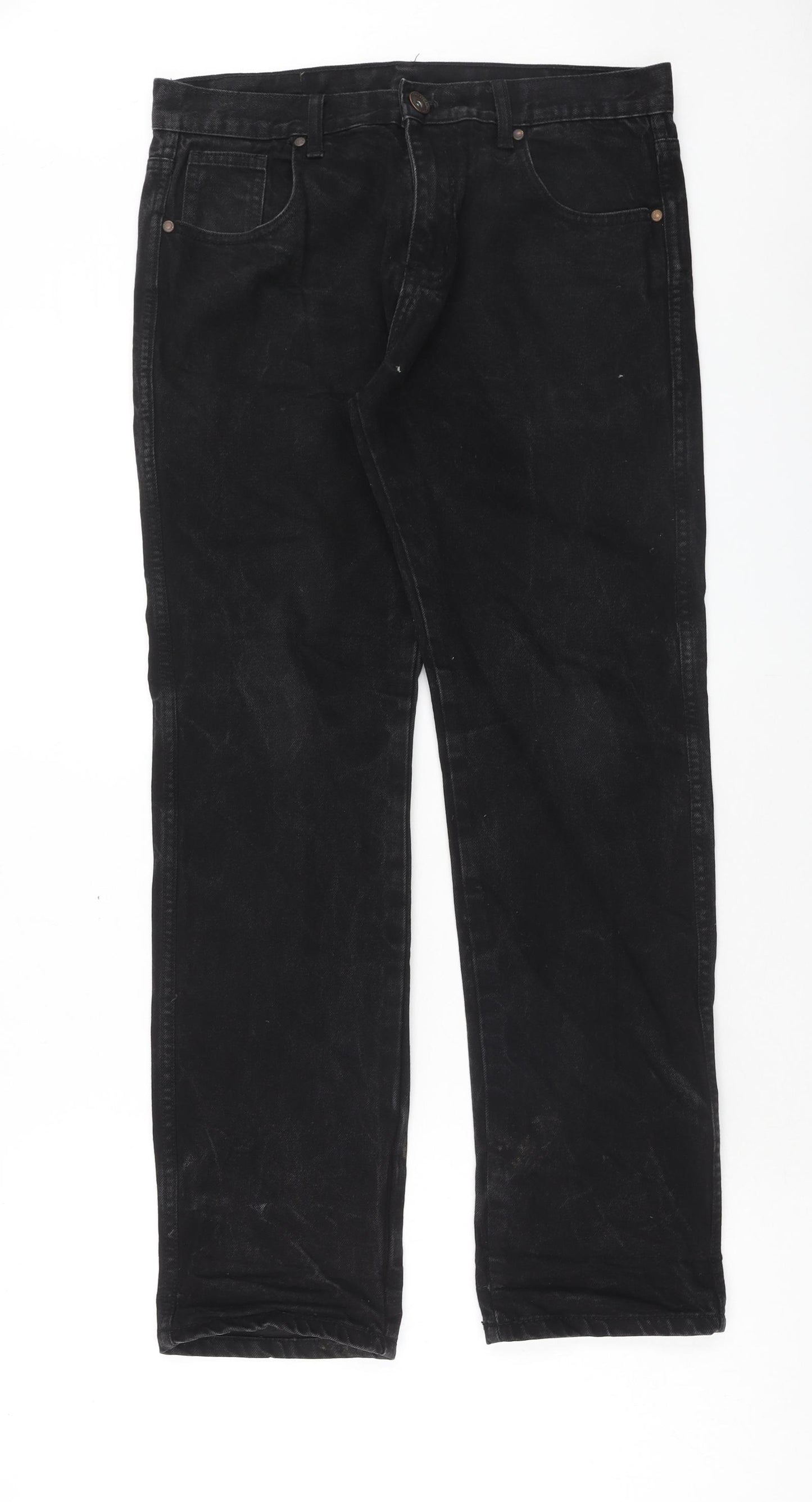 Kruze Jeans Mens Black Cotton Straight Jeans Size 30 in Regular Button