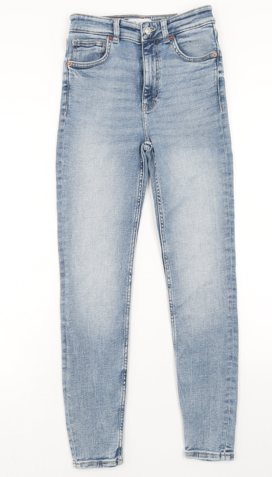 Zara Womens Blue Cotton Skinny Jeans Size 8 Regular Button