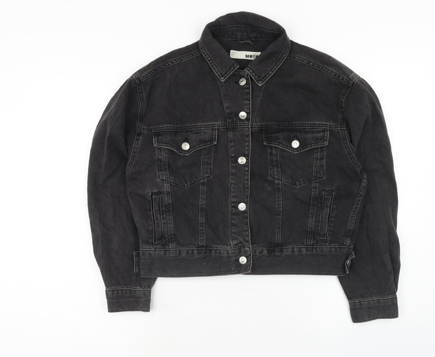 Topshop Womens Black Jacket Size 8 Button - Denim Jacket