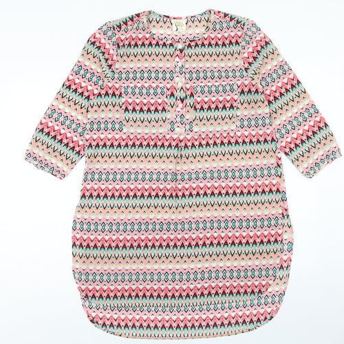 Figueroa & Flower Womens Multicoloured Geometric Polyester Kaftan Size M Round Neck Button