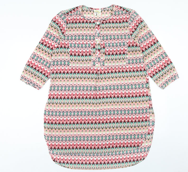Figueroa & Flower Womens Multicoloured Geometric Polyester Kaftan Size M Round Neck Button