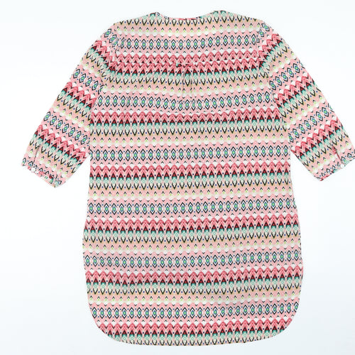 Figueroa & Flower Womens Multicoloured Geometric Polyester Kaftan Size M Round Neck Button