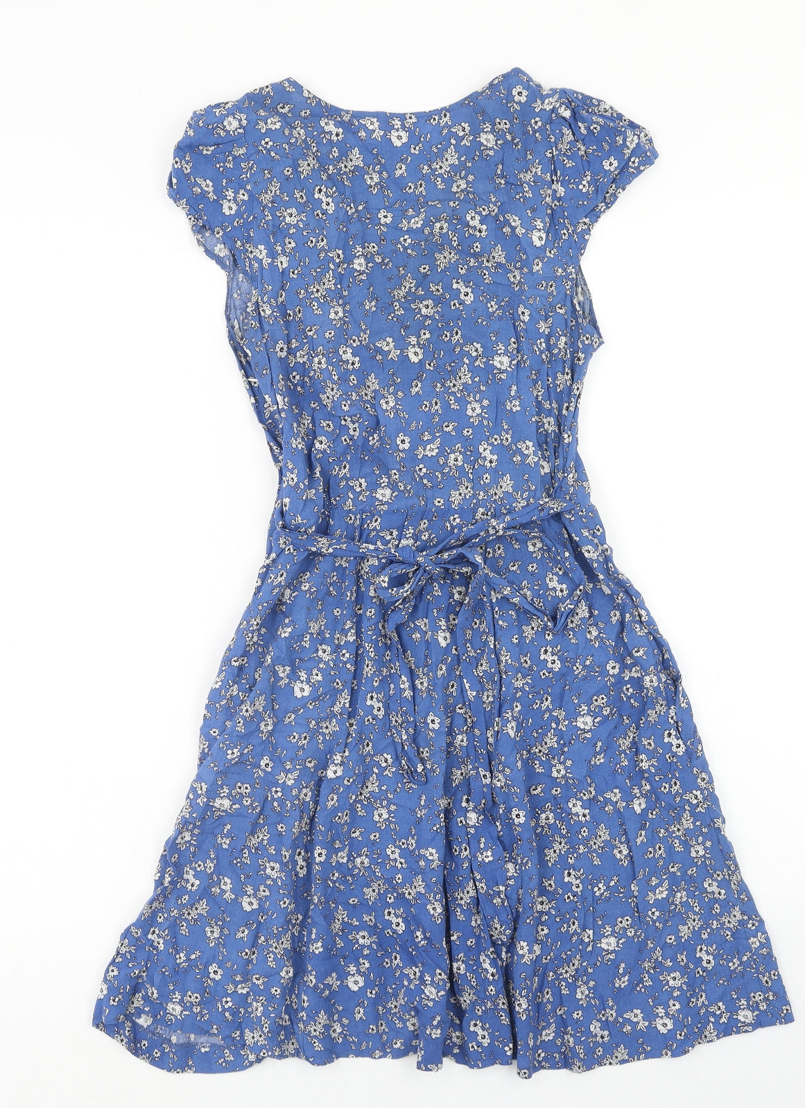 Louche Womens Blue Floral Viscose A-Line Size 10 V-Neck Zip