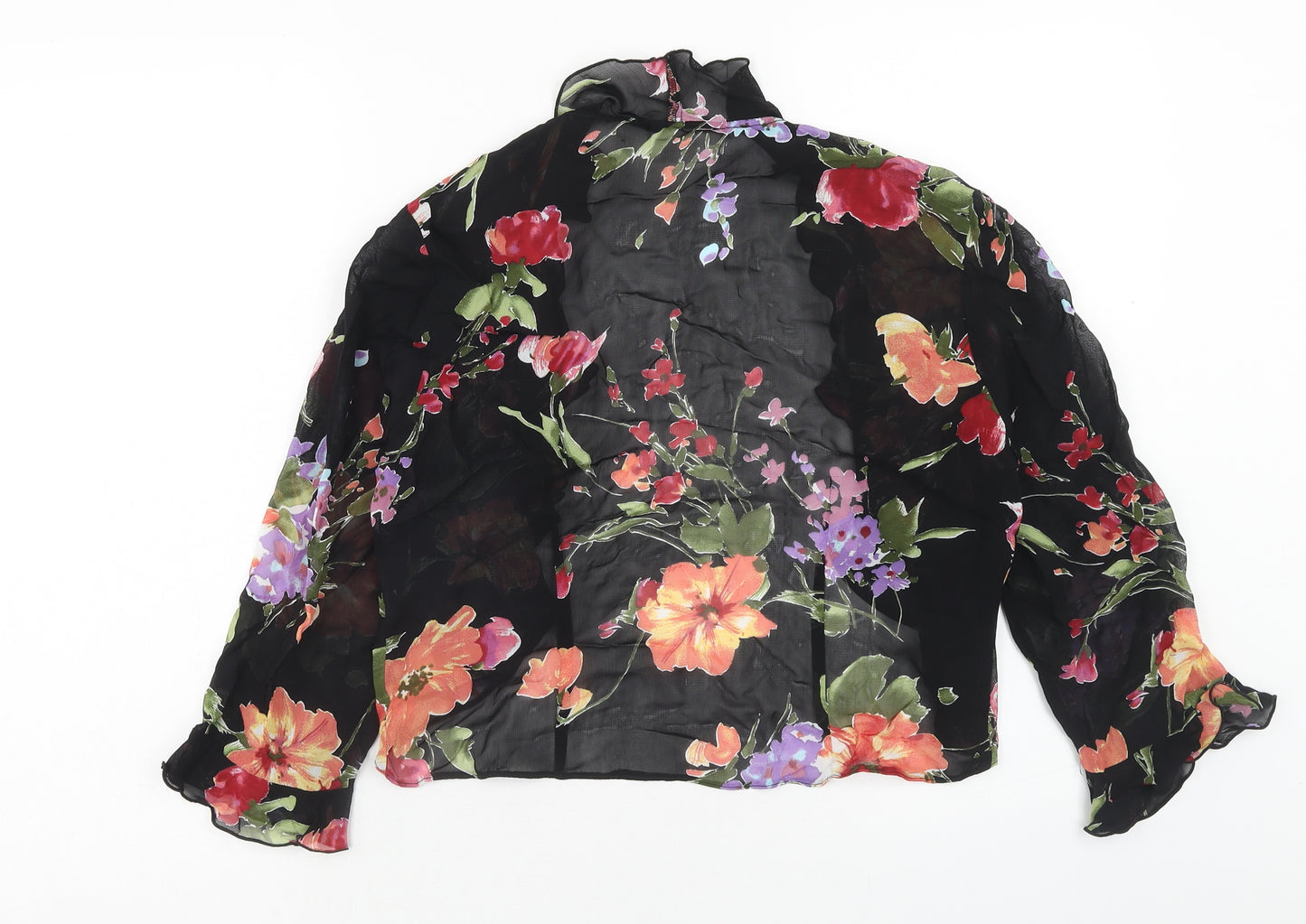 Wallis Womens Black Floral Polyester Kimono Blouse Size 16 V-Neck