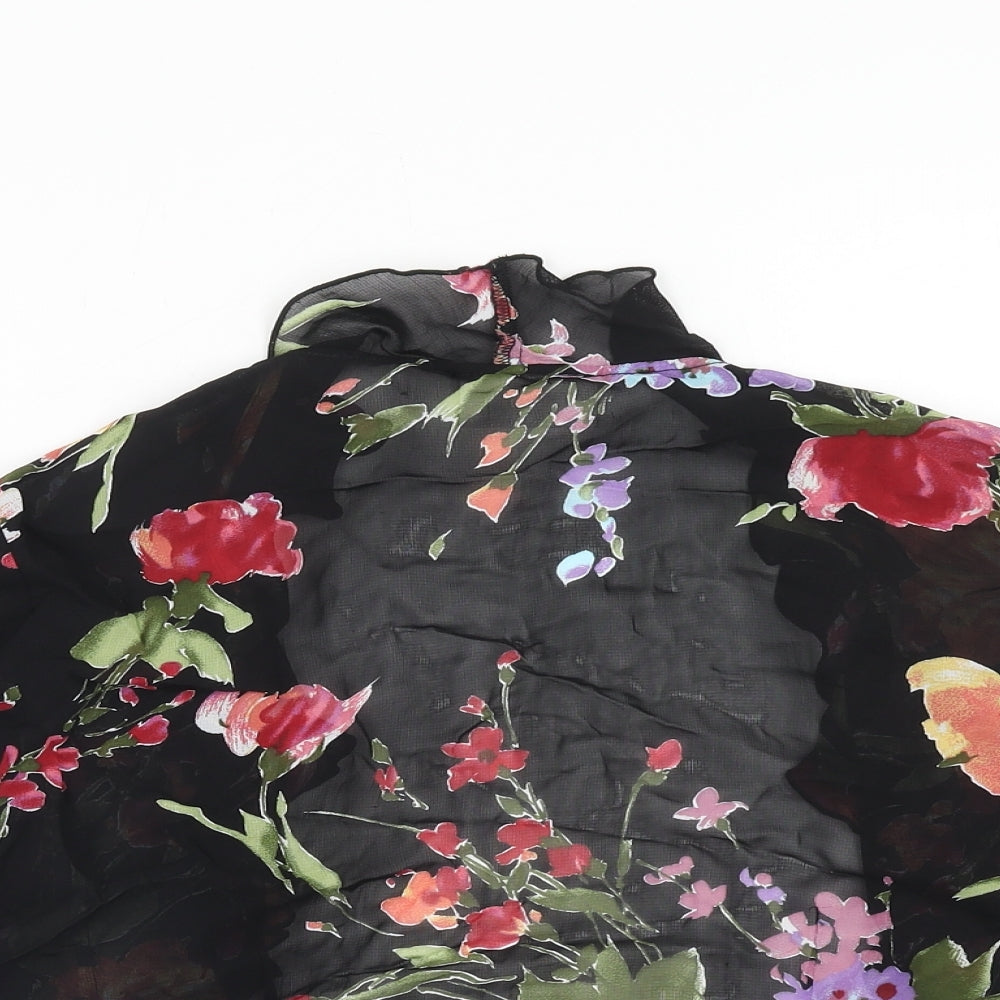 Wallis Womens Black Floral Polyester Kimono Blouse Size 16 V-Neck