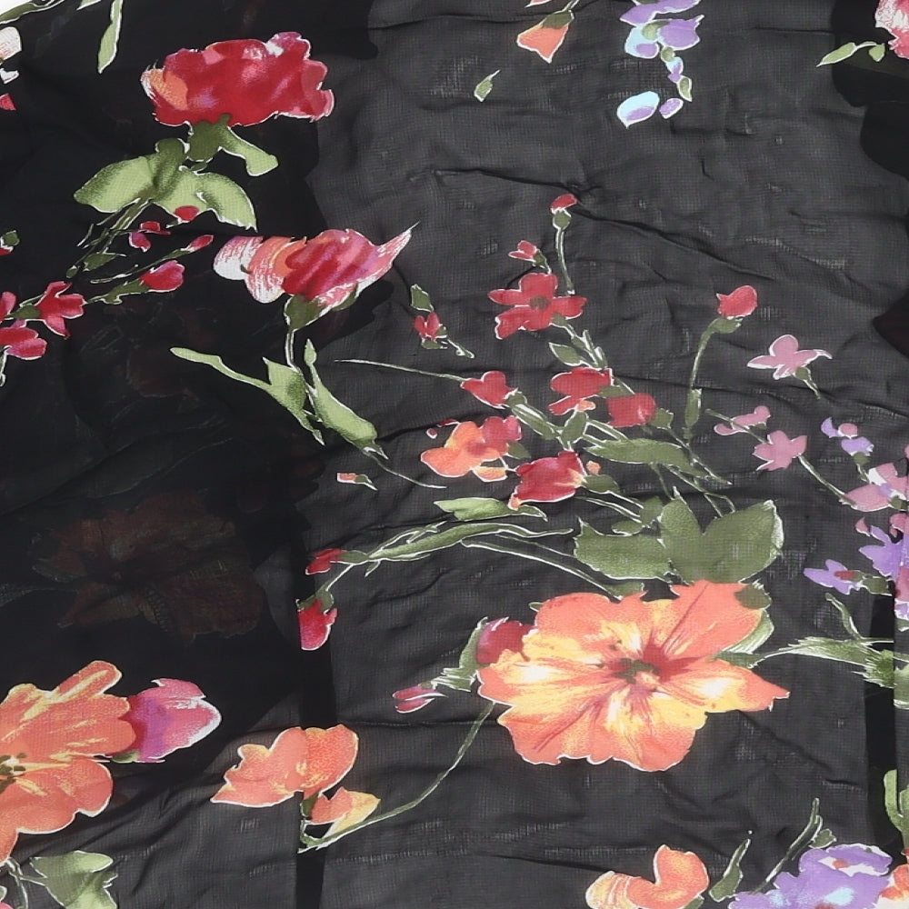 Wallis Womens Black Floral Polyester Kimono Blouse Size 16 V-Neck