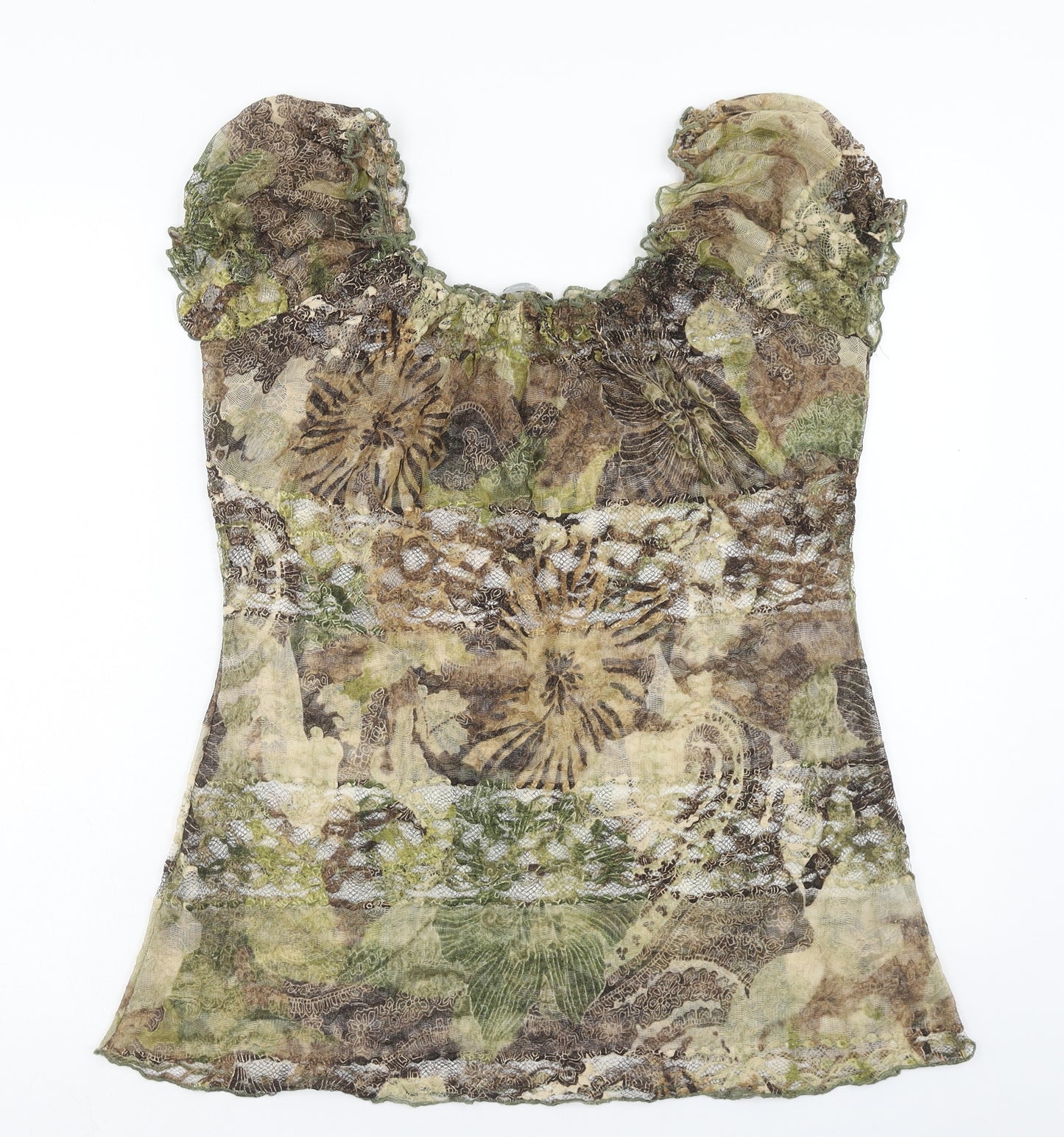 Per Una Womens Green Geometric Polyester Basic Blouse Size 18 Round Neck