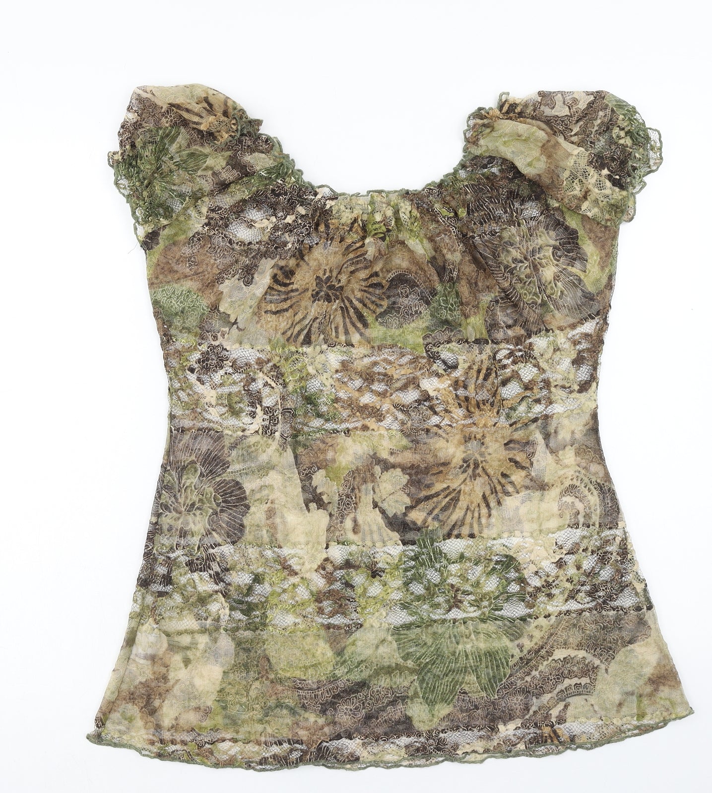 Per Una Womens Green Geometric Polyester Basic Blouse Size 18 Round Neck