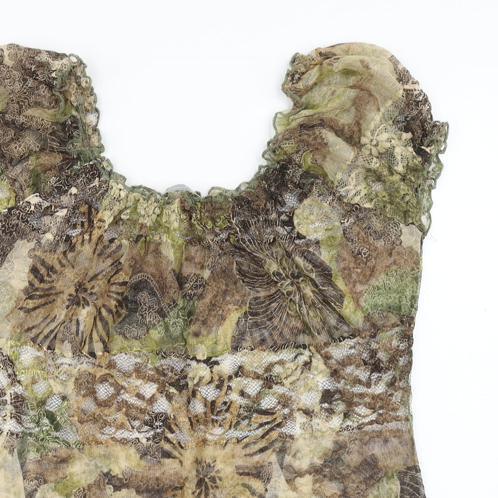 Per Una Womens Green Geometric Polyester Basic Blouse Size 18 Round Neck