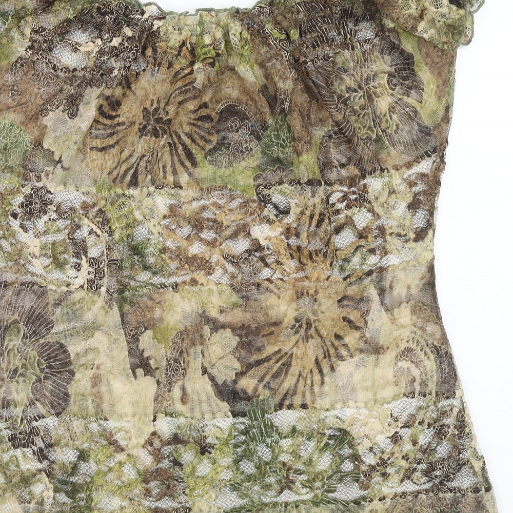 Per Una Womens Green Geometric Polyester Basic Blouse Size 18 Round Neck