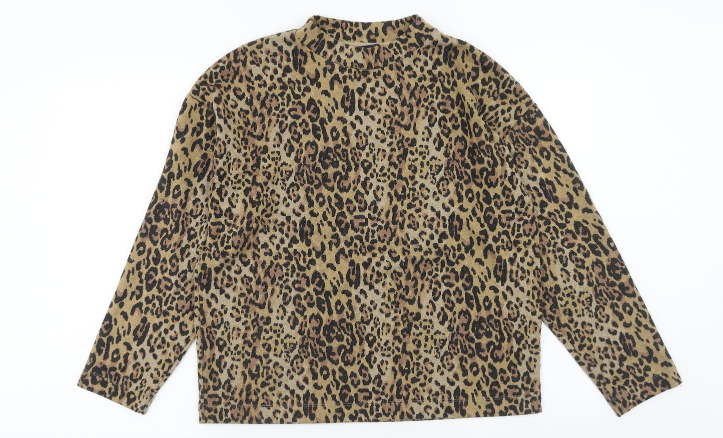Marks and Spencer Womens Brown Animal Print Polyester Basic Blouse Size 12 Mock Neck - Leopard Print