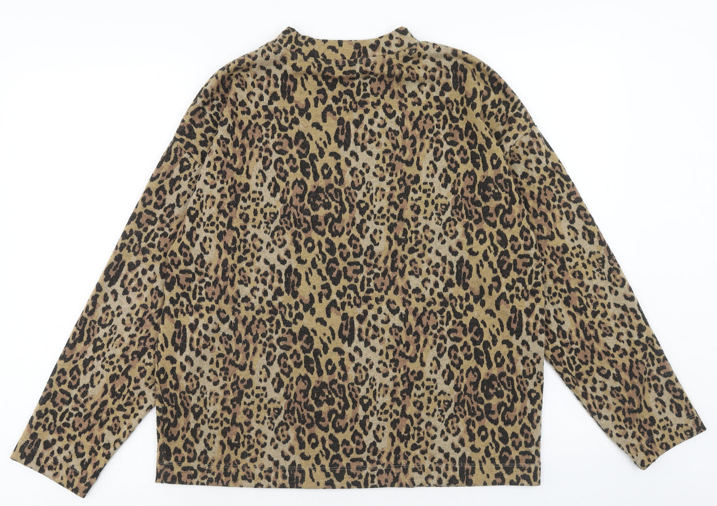 Marks and Spencer Womens Brown Animal Print Polyester Basic Blouse Size 12 Mock Neck - Leopard Print