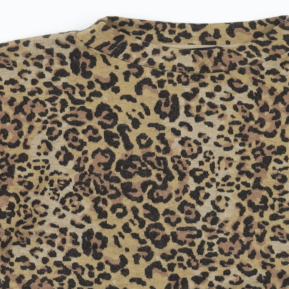 Marks and Spencer Womens Brown Animal Print Polyester Basic Blouse Size 12 Mock Neck - Leopard Print