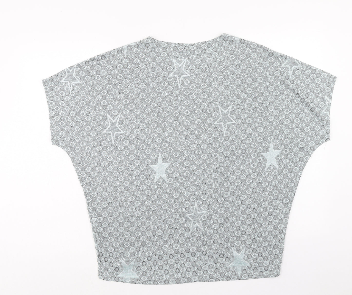 FANGHUA Womens Blue Geometric Polyester Basic T-Shirt Size 2XL Round Neck - Star Print