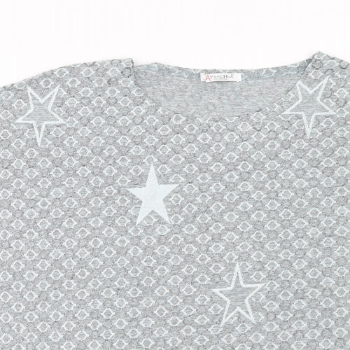 FANGHUA Womens Blue Geometric Polyester Basic T-Shirt Size 2XL Round Neck - Star Print