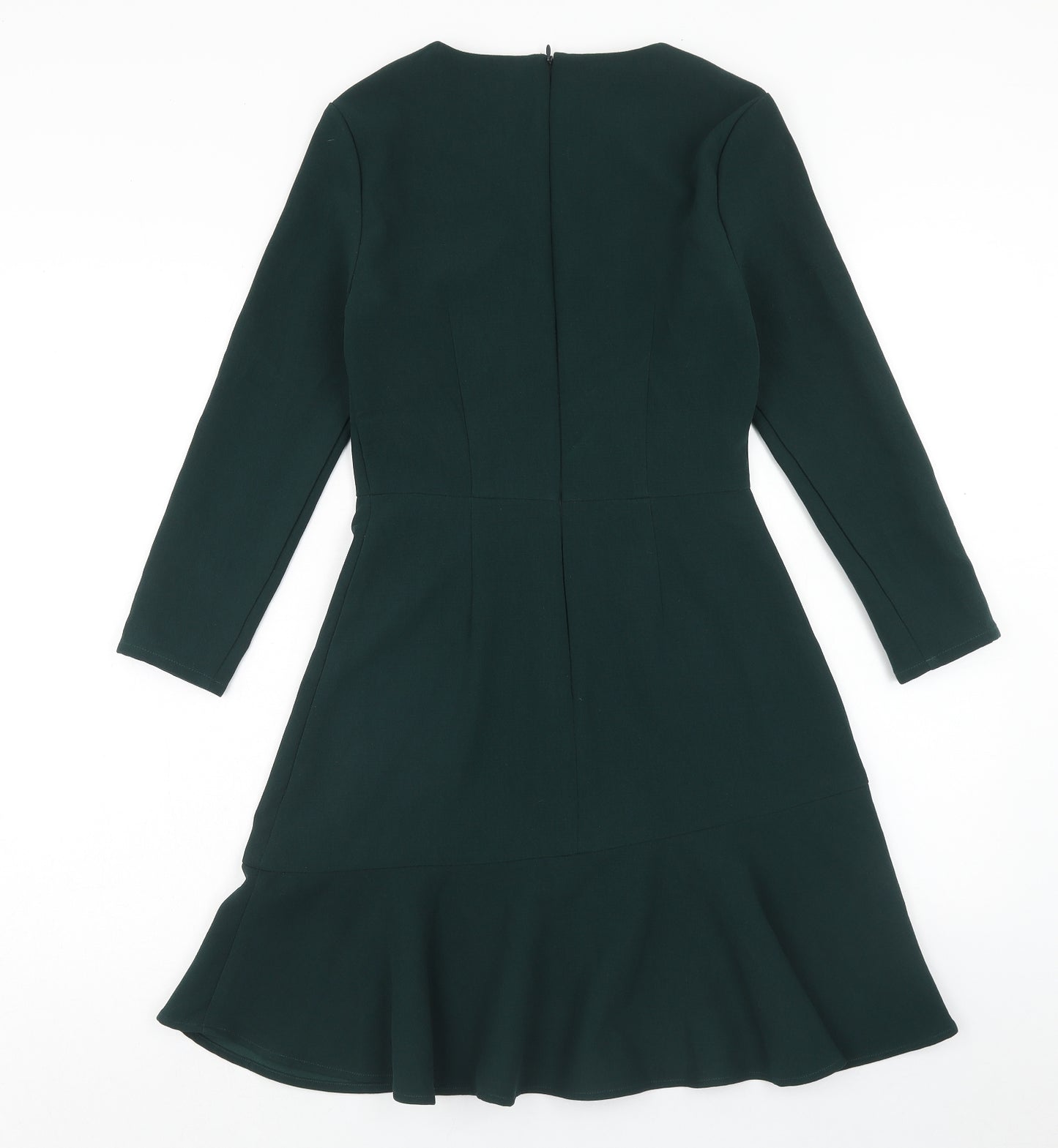Warehouse Womens Green Polyester Skater Dress Size 8 Round Neck Zip