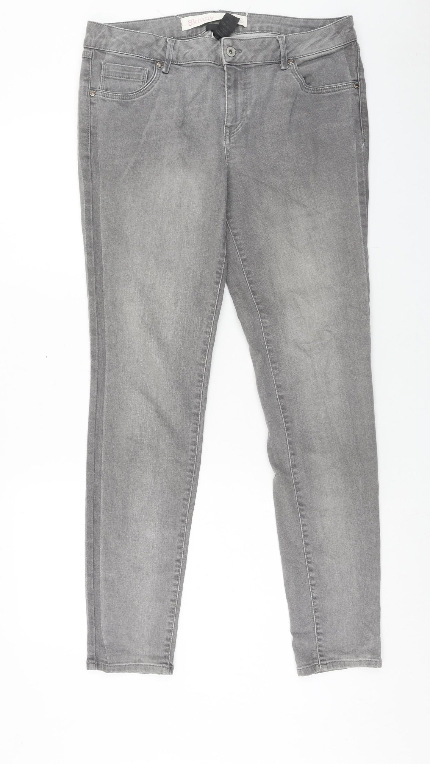 NEXT Womens Grey Cotton Skinny Jeans Size 16 Regular Button