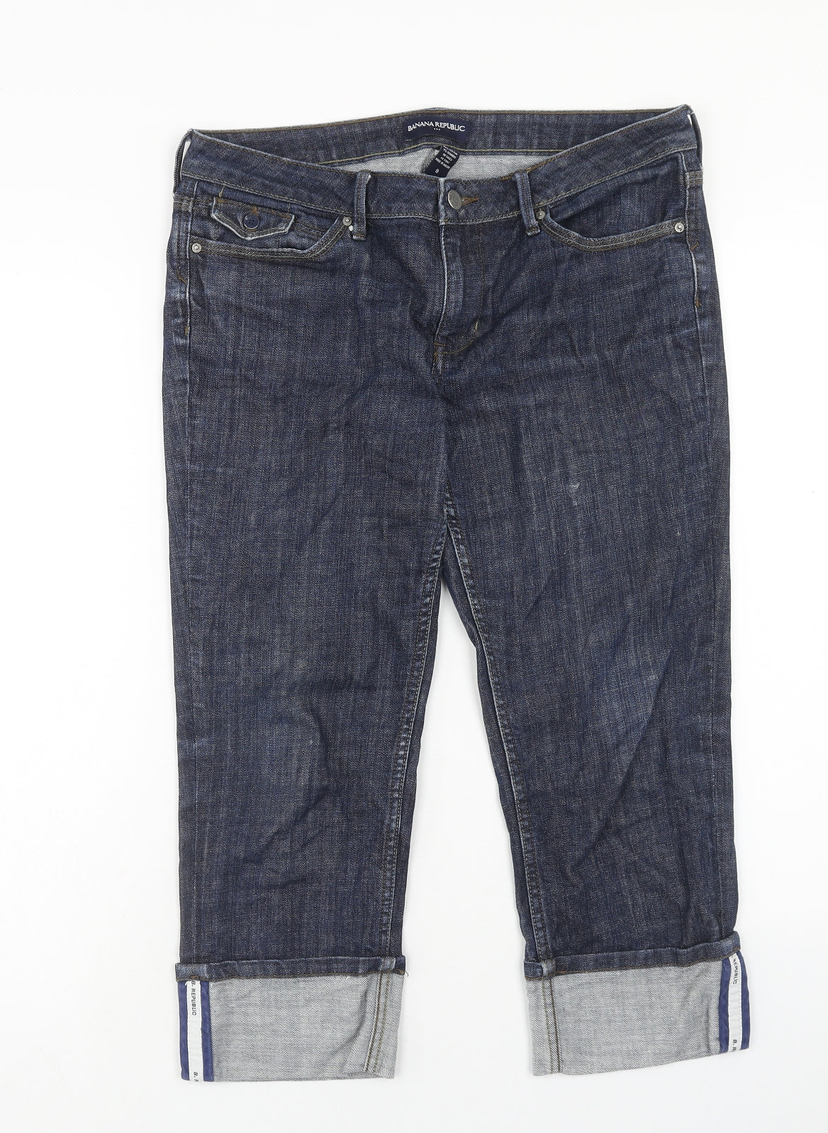 Banana Republic Womens Blue Cotton Cropped Jeans Size 8 Regular Button