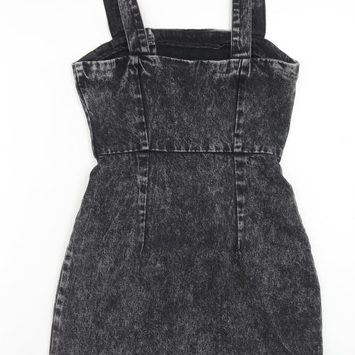 H&M Womens Green Cotton Pinafore/Dungaree Dress Size 6 Scoop Neck Button