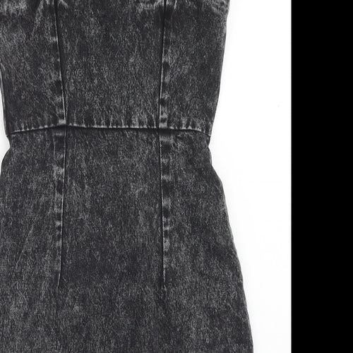 H&M Womens Green Cotton Pinafore/Dungaree Dress Size 6 Scoop Neck Button