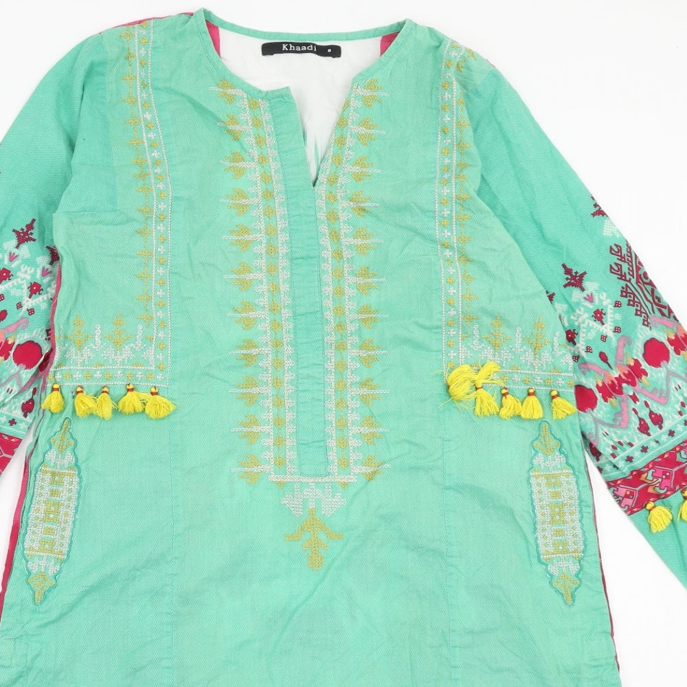 Khaadi Womens Multicoloured Geometric Cotton Kaftan Size 8 V-Neck Pullover