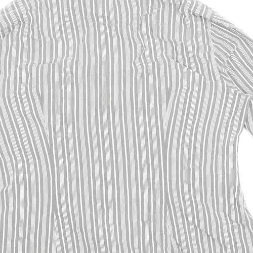 NEXT Womens Grey Striped Cotton Basic Button-Up Size 12 V-Neck