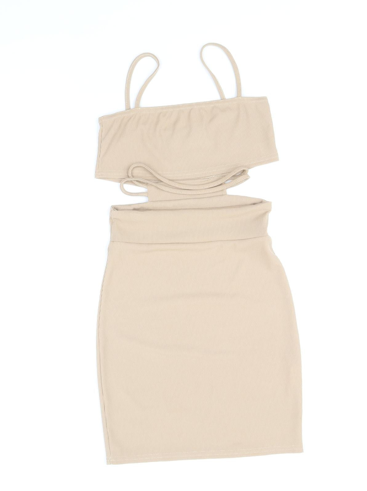 PRETTYLITTLETHING Womens Beige Polyester Pencil Dress Size 4 Square Neck Pullover