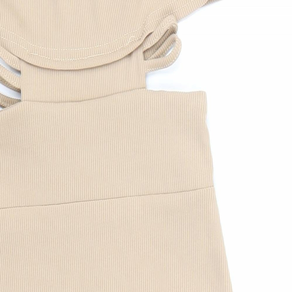 PRETTYLITTLETHING Womens Beige Polyester Pencil Dress Size 4 Square Neck Pullover