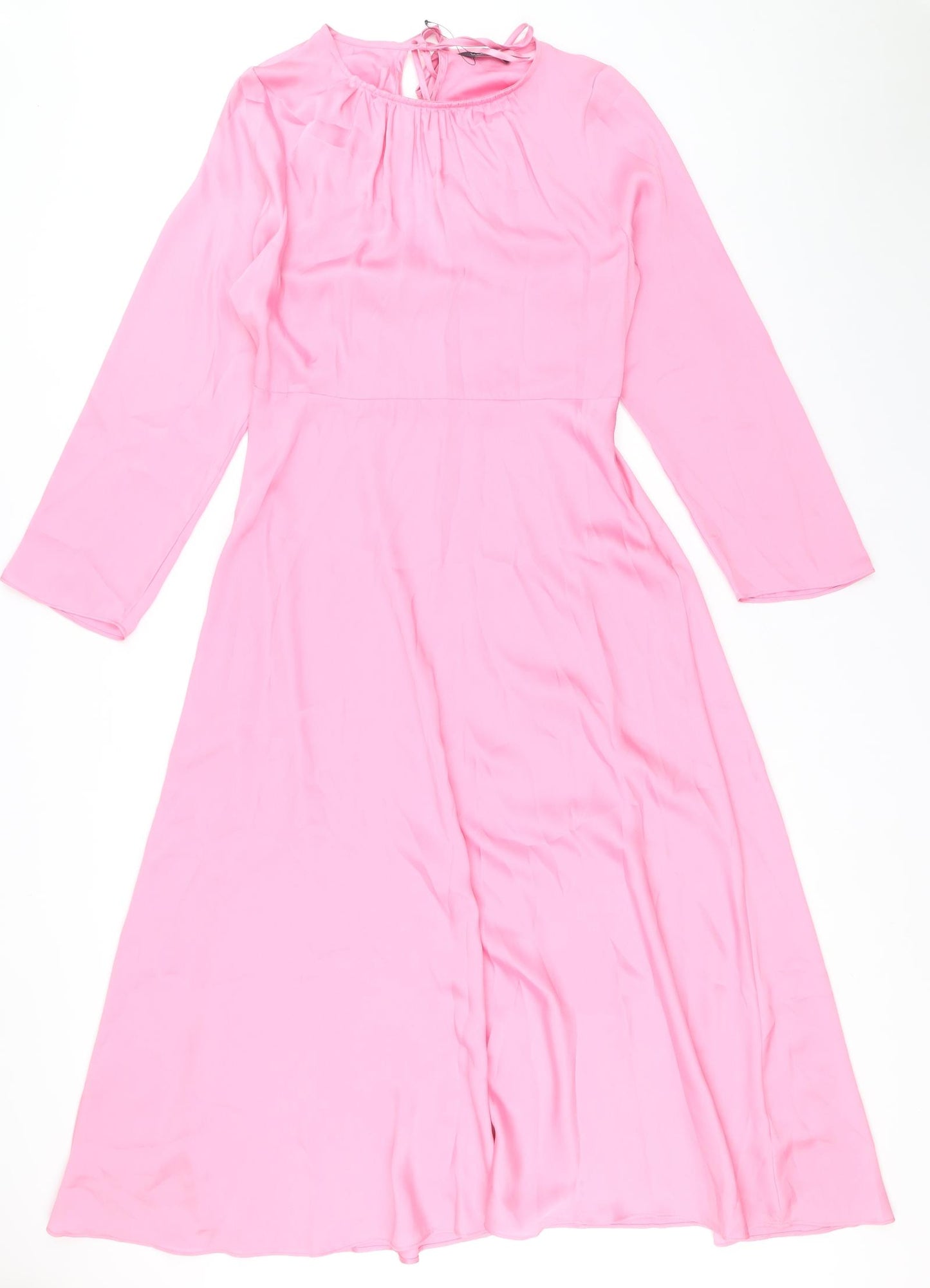 Marks and Spencer Womens Pink Polyester A-Line Size 12 Round Neck Zip