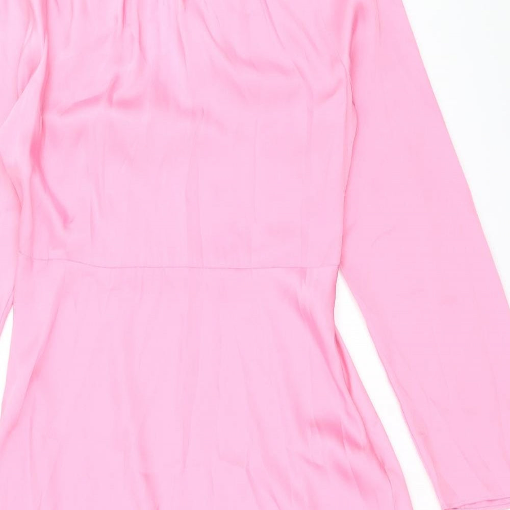 Marks and Spencer Womens Pink Polyester A-Line Size 12 Round Neck Zip