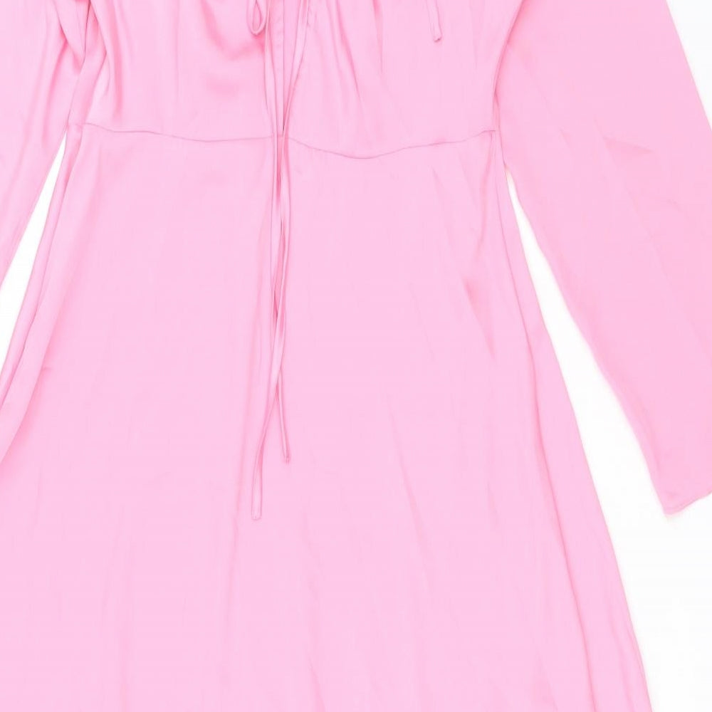 Marks and Spencer Womens Pink Polyester A-Line Size 12 Round Neck Zip