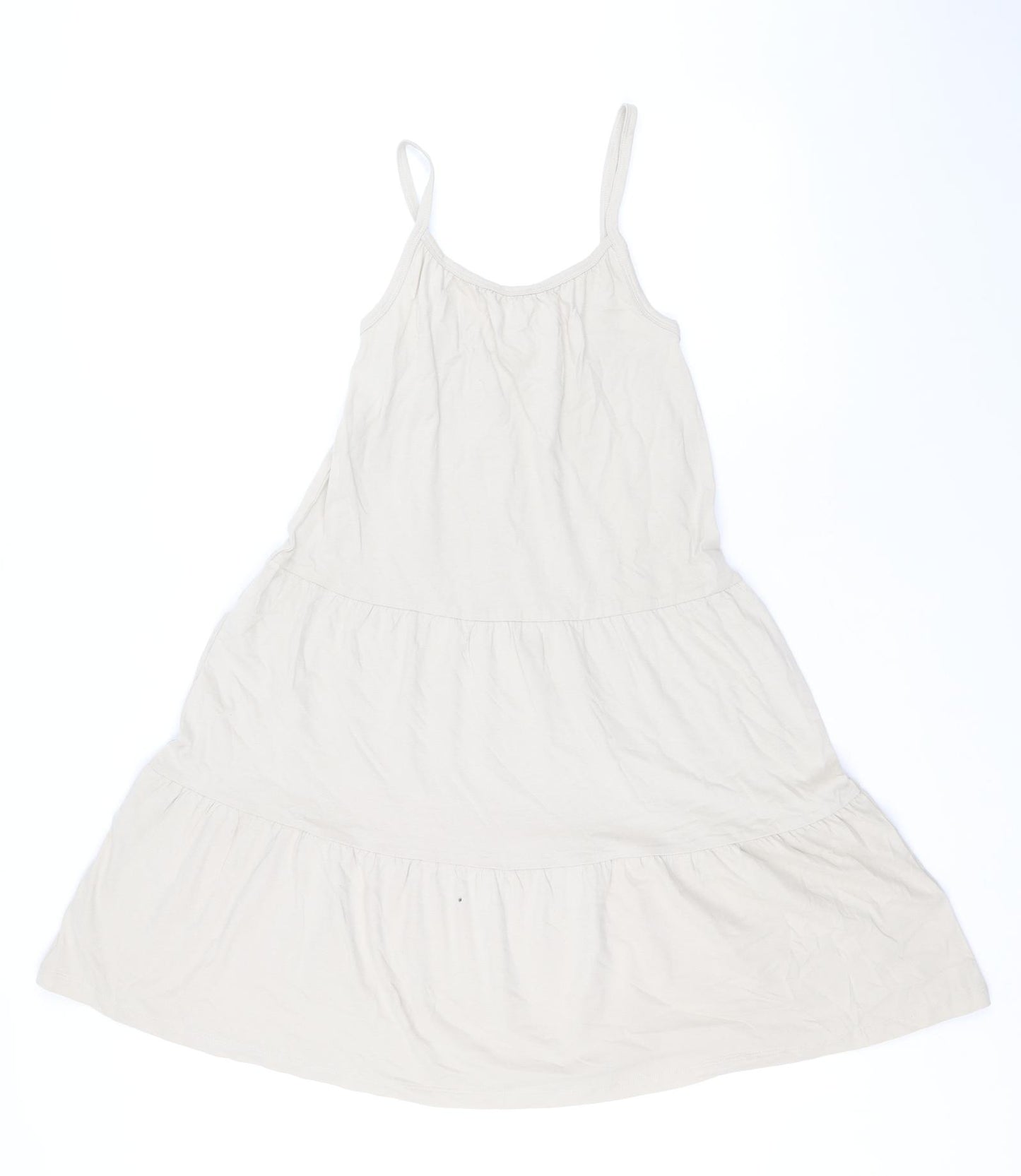 Marks and Spencer Womens Beige 100% Cotton Tank Dress Size 6 Scoop Neck Pullover - Tiered