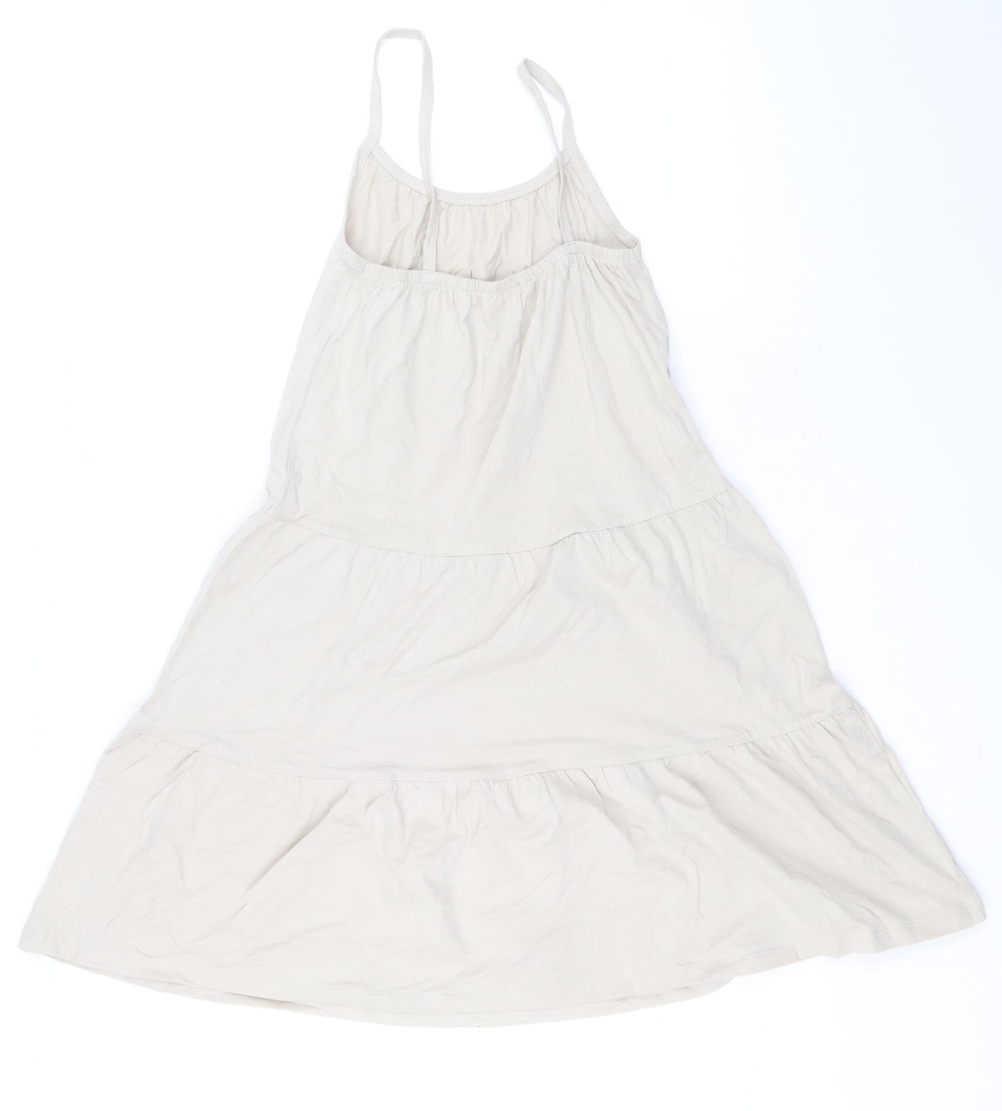 Marks and Spencer Womens Beige 100% Cotton Tank Dress Size 6 Scoop Neck Pullover - Tiered