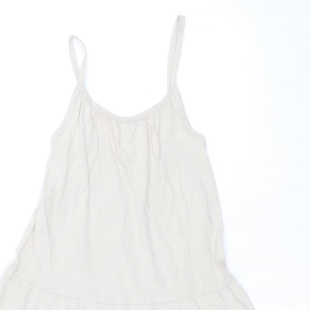 Marks and Spencer Womens Beige 100% Cotton Tank Dress Size 6 Scoop Neck Pullover - Tiered