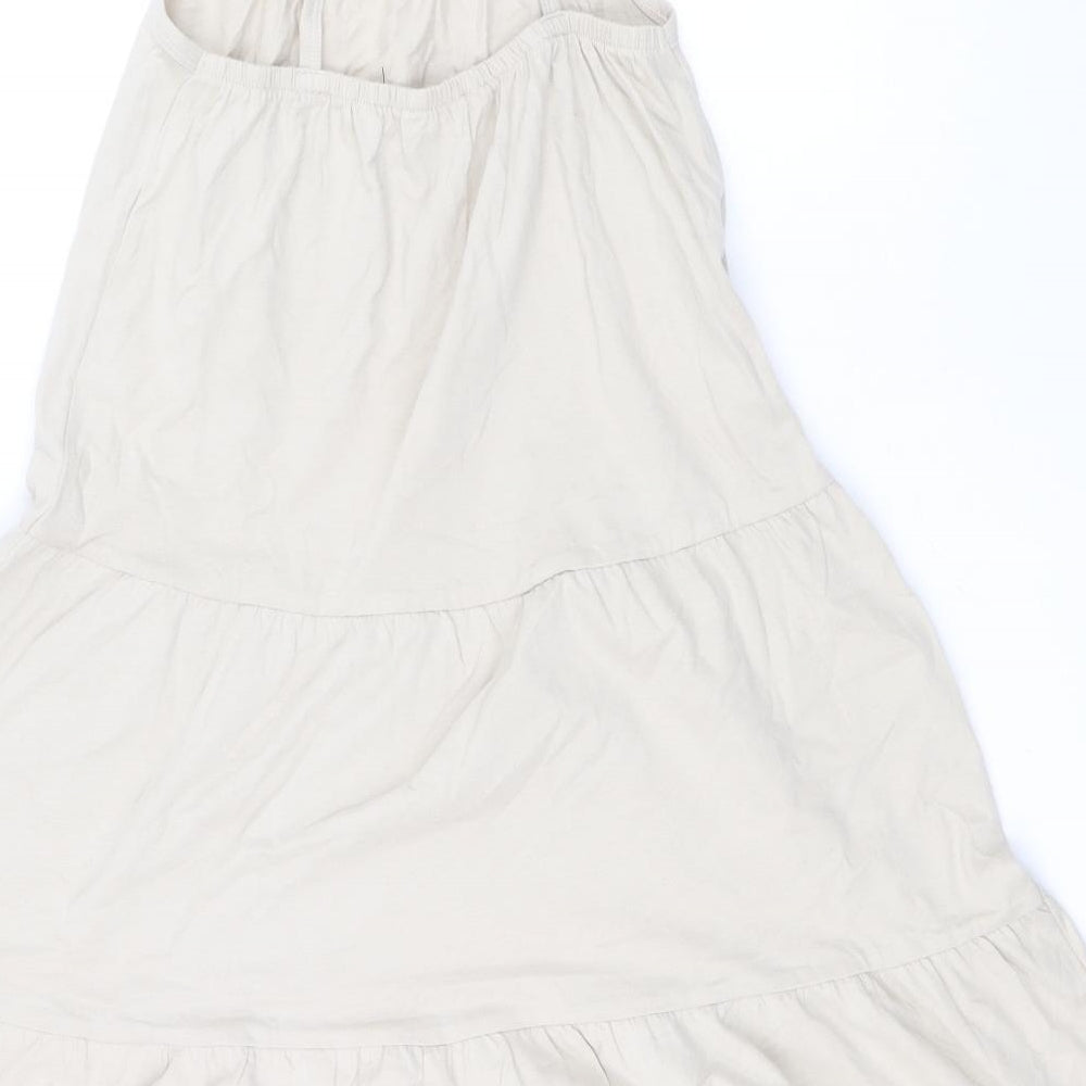 Marks and Spencer Womens Beige 100% Cotton Tank Dress Size 6 Scoop Neck Pullover - Tiered