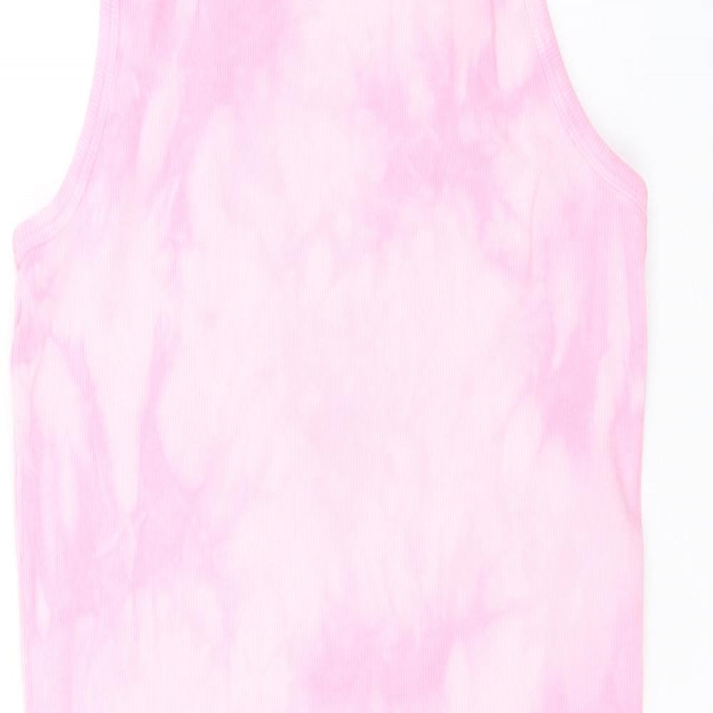 Marks and Spencer Girls Pink Cotton Tank Dress Size 13-14 Years Round Neck Pullover - Tie Dye Pattern