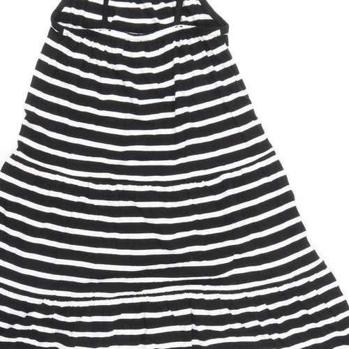 Marks and Spencer Girls Black Striped 100% Cotton Skater Dress Size 6-7 Years Round Neck Pullover