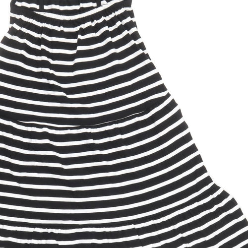 Marks and Spencer Girls Black Striped 100% Cotton Skater Dress Size 6-7 Years Square Neck Pullover