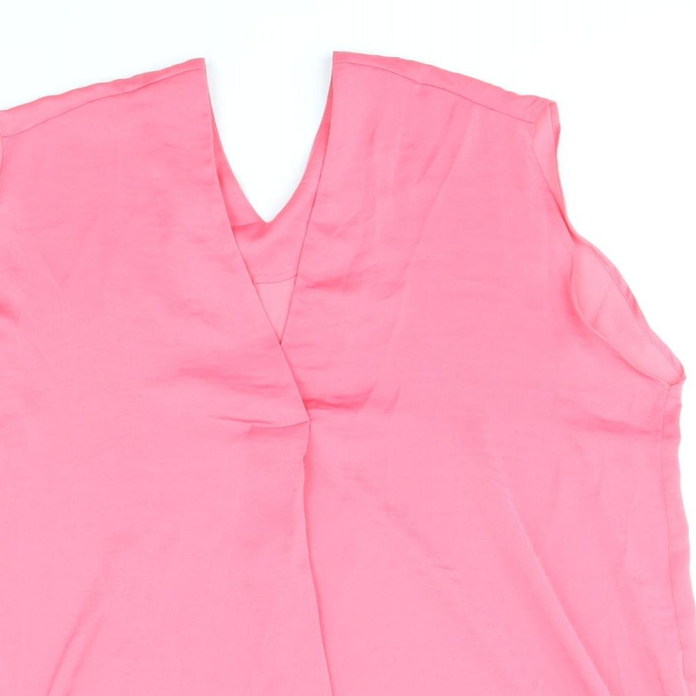 Marks and Spencer Womens Pink Polyester Basic Tank Size 14 V-Neck