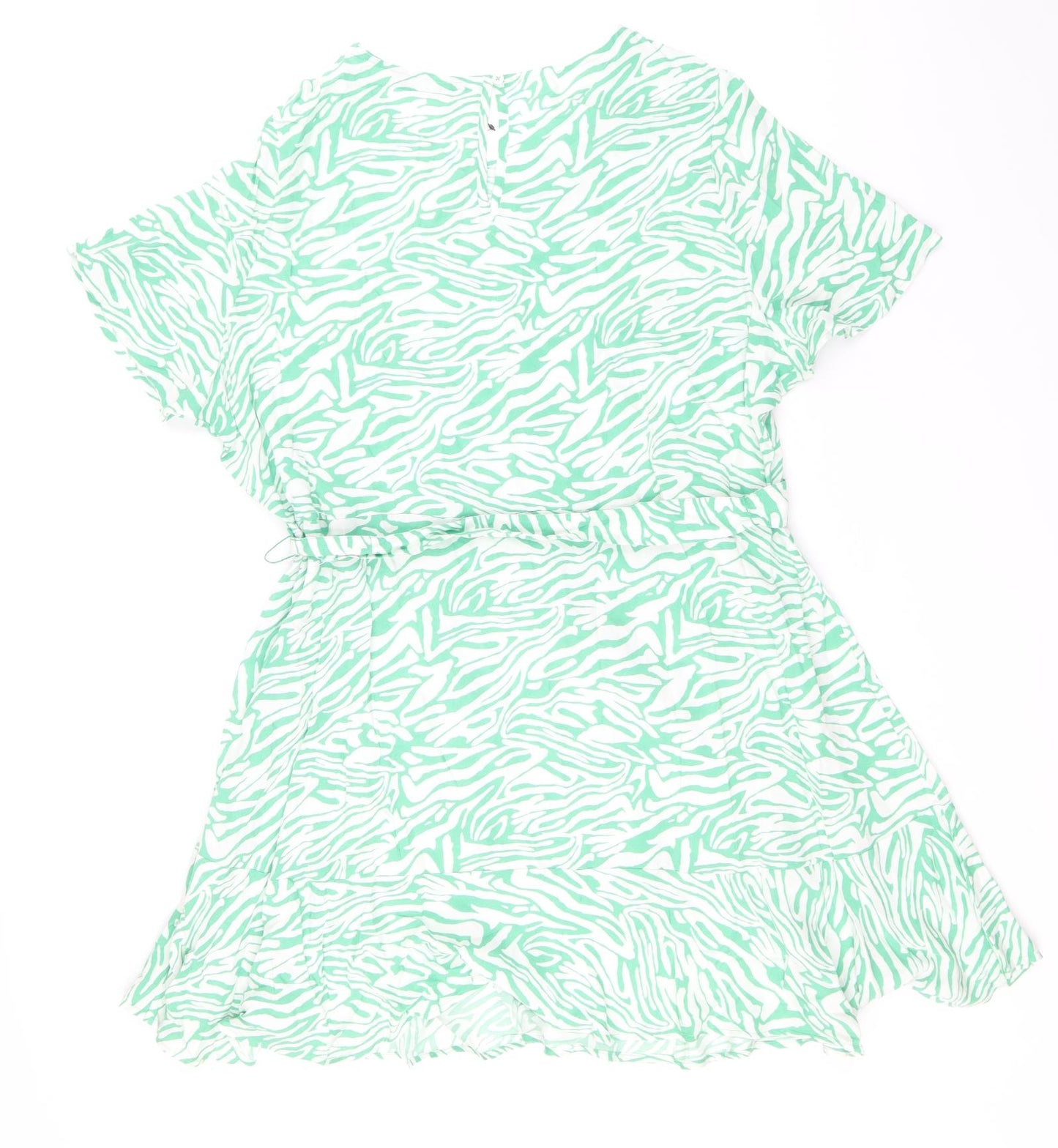 Marks and Spencer Womens Green Animal Print Viscose Skater Dress Size 18 Boat Neck Button