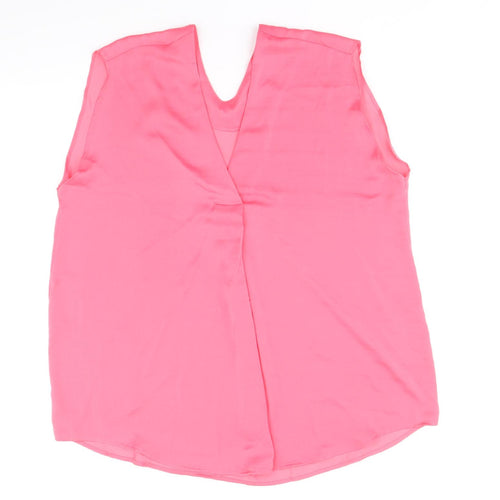 Marks and Spencer Womens Pink Polyester Basic Tank Size 14 V-Neck