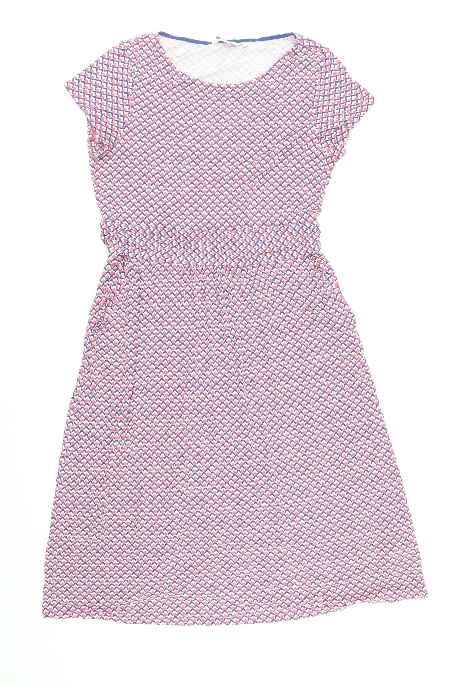 Boden Womens Blue Geometric Viscose Fit & Flare Size 16 Boat Neck Pullover