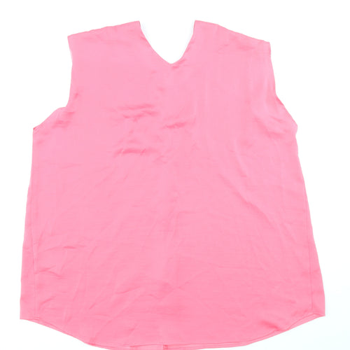 Marks and Spencer Womens Pink Polyester Basic Tank Size 16 V-Neck
