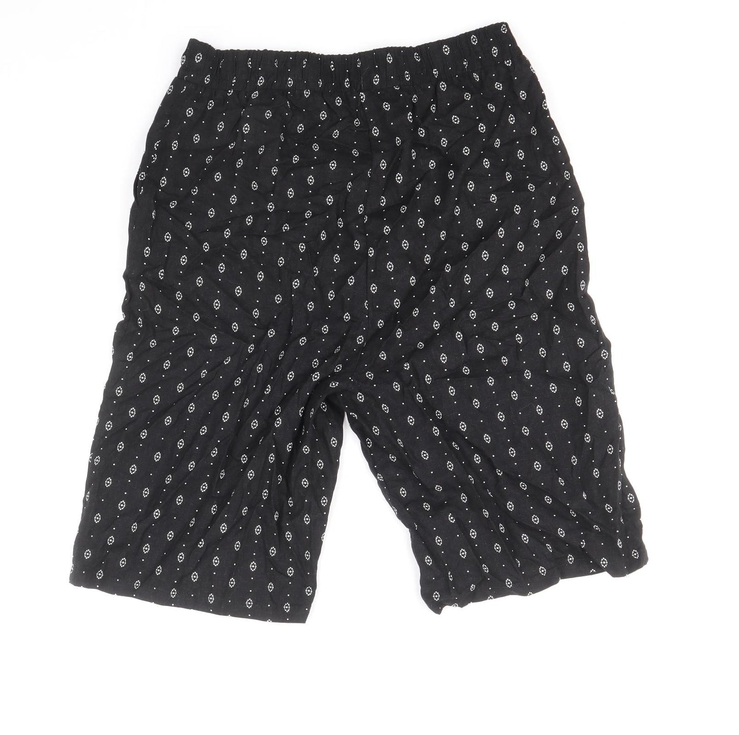 Bonmarche Womens Black Geometric Linen Bermuda Shorts Size 10 Regular Drawstring